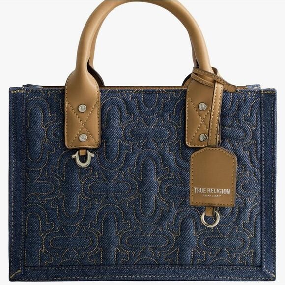 True Religion Quilted Horseshoe Modern Denim Tote Bag - Picture 2 of 16